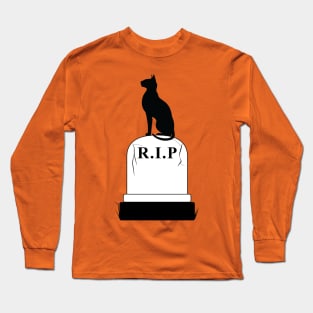 R.I.P: Black Cat on Tombstone Long Sleeve T-Shirt